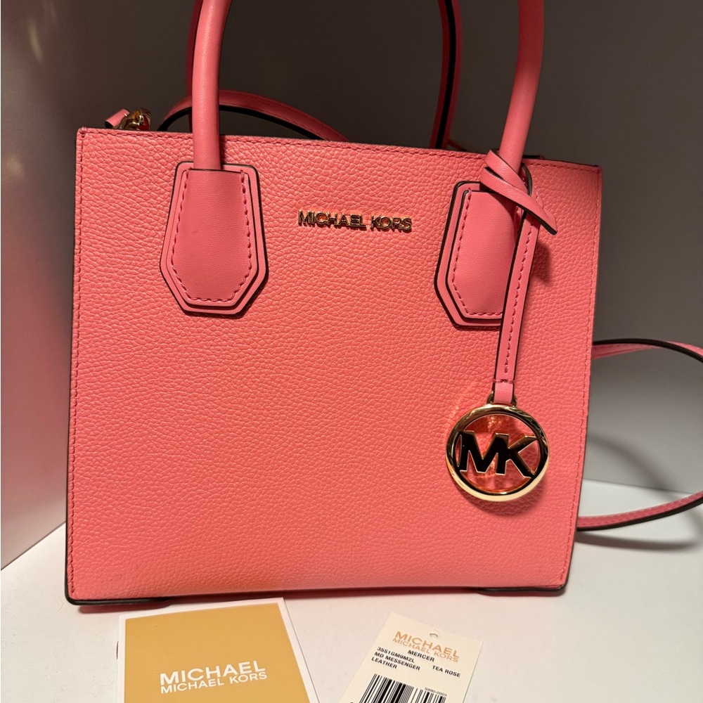 Michael Kors Pink Satchel with Saffiano Leather and MK Logo